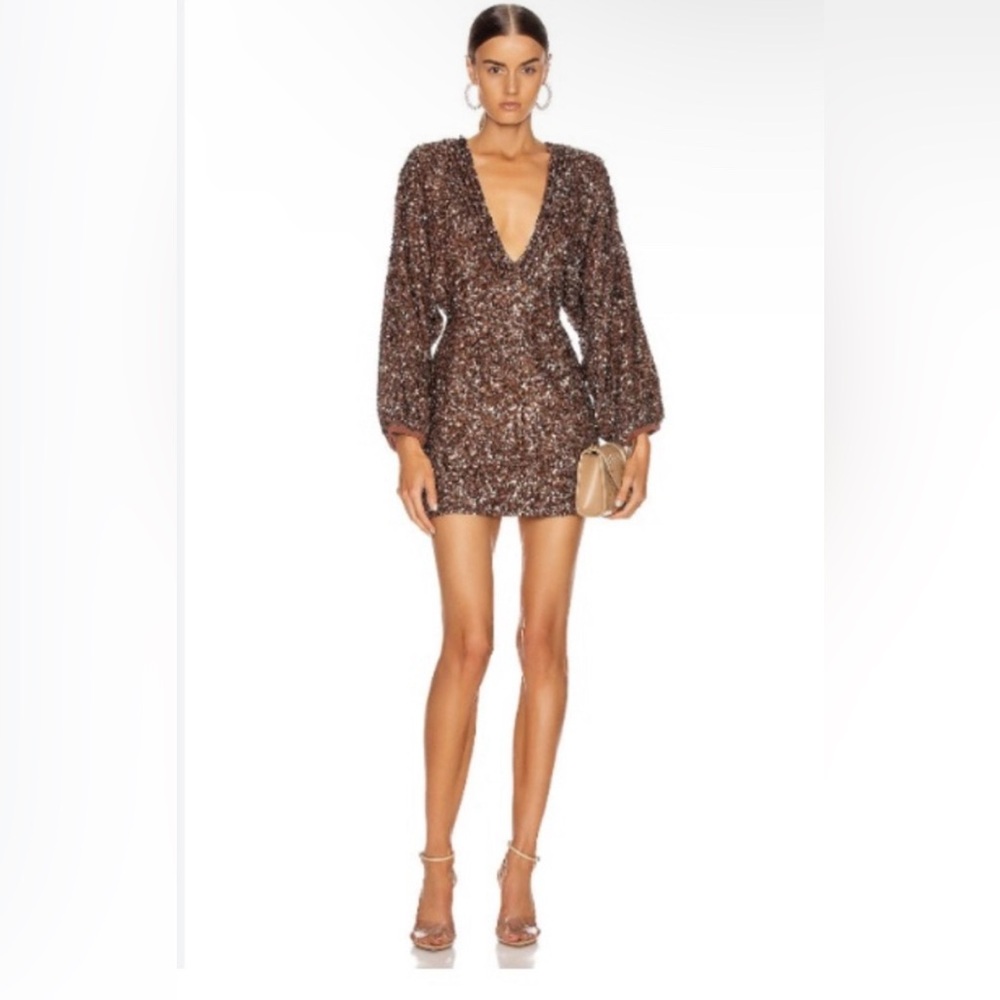 RETROFÊTE Aubrielle sequined brown bronze mini dress size XLarge. WORN ONCE!!